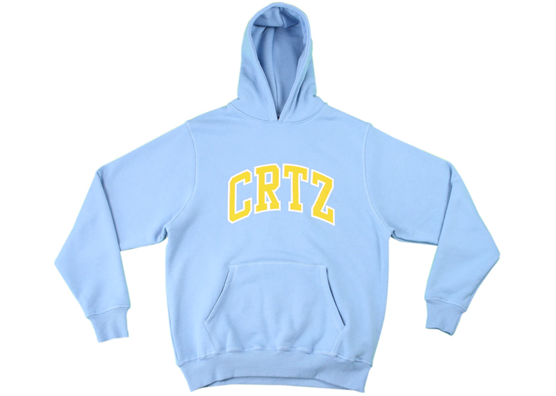 Baby blue Corteiz Dropout Hoodie with CRTZ logo.