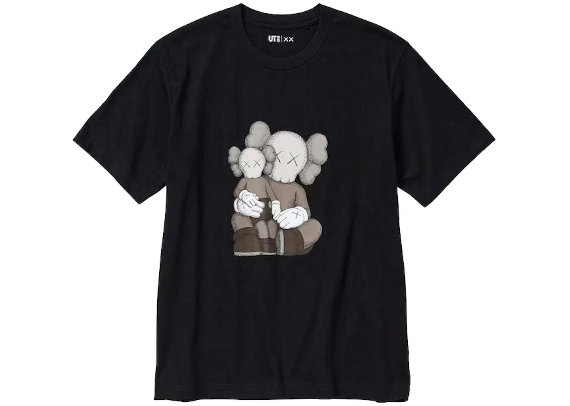 KAWS x Uniqlo UT black graphic T-shirt featuring iconic character design.