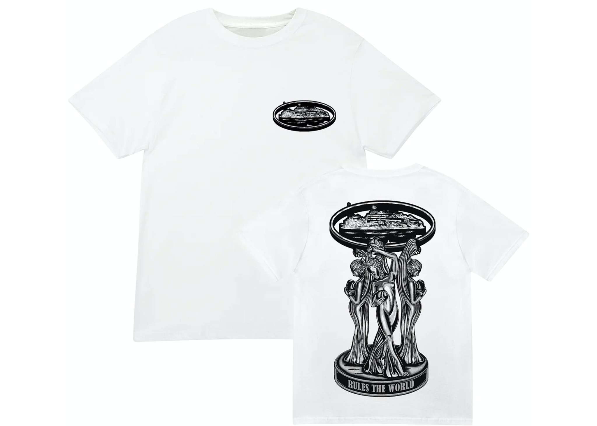 White CORTEIZ WORLD IS YOURS T-shirt with graphic print design.