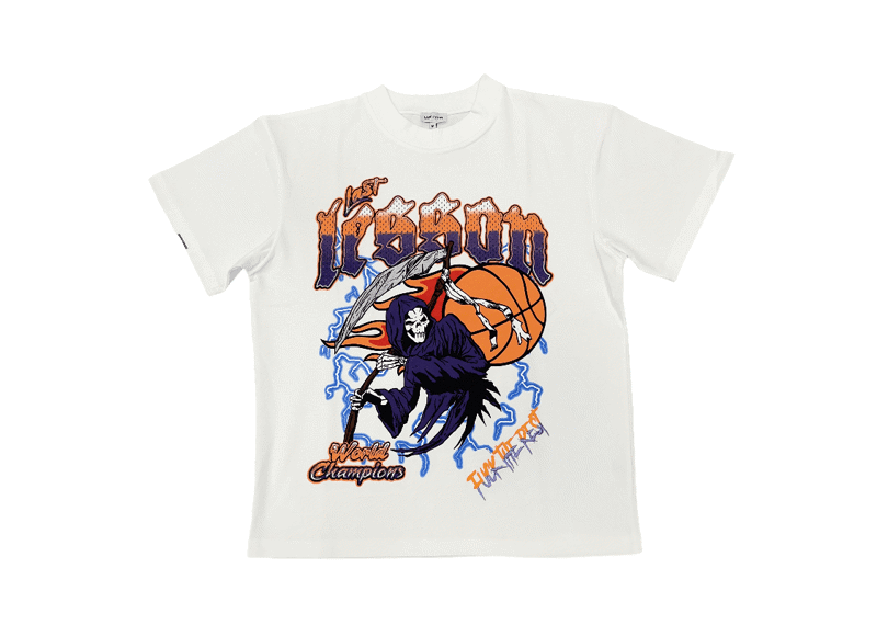 LAST LESSON Lakers T-shirt with bold graphic design.
