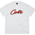 Corteiz OG Allstarz T-shirt in white with red logo design for men.
