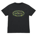 CORTEIZ WREATH T-shirt with wreath design on black fabric.