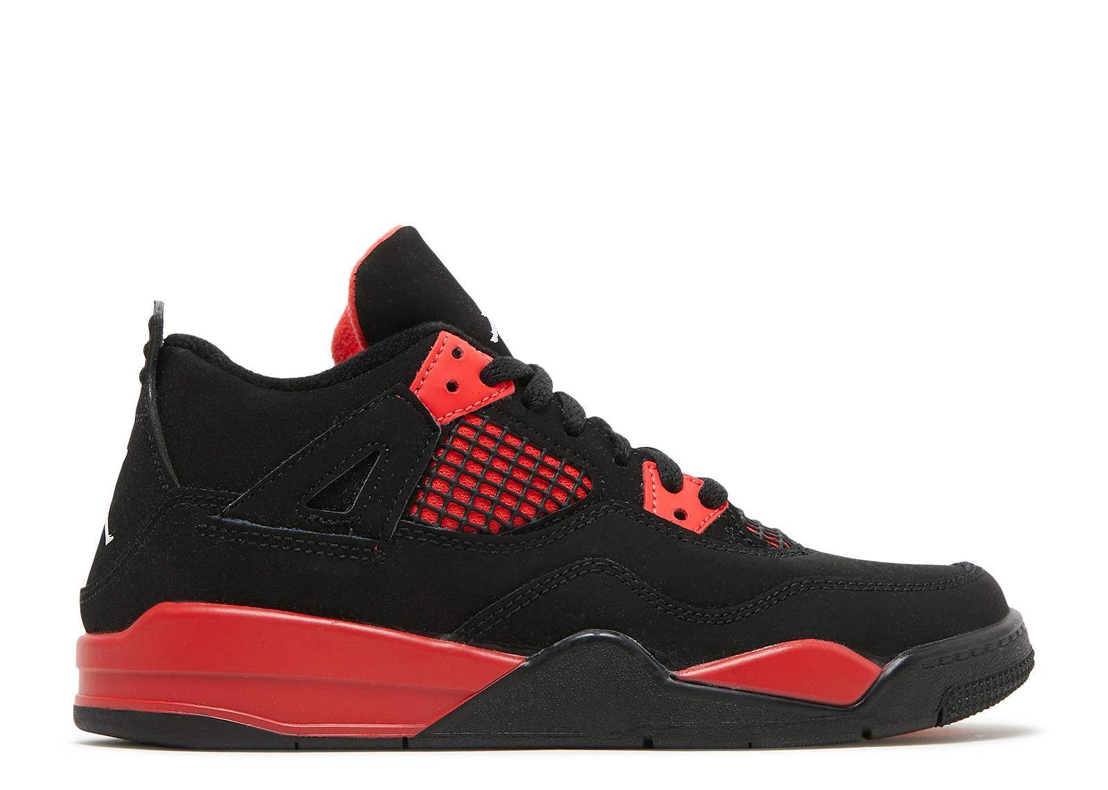 Air Jordan 4 Retro PS Red Thunder sneaker in black and red.