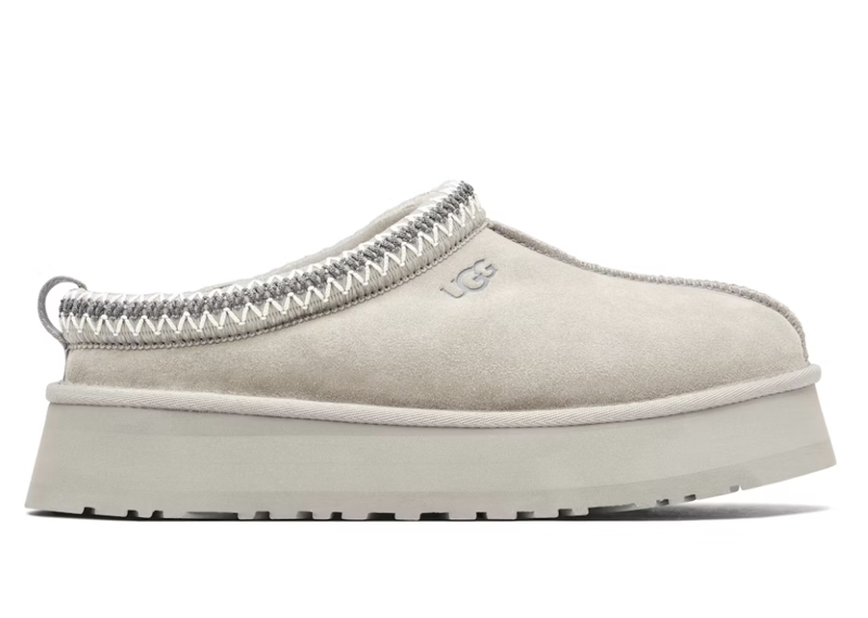 UGG Tazz slipper seal in beige suede with platform sole.