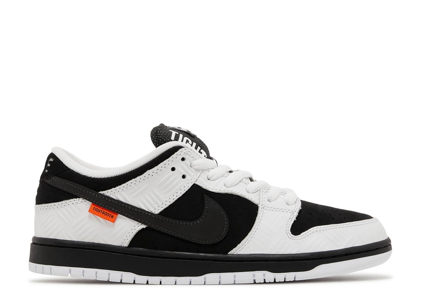Nike SB Dunk Low x TIGHTBOOTH sneaker in black and white.