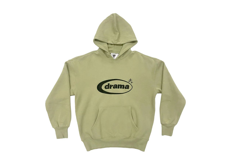 DRAMA CALL HOODIE in sage green color with front logo design.